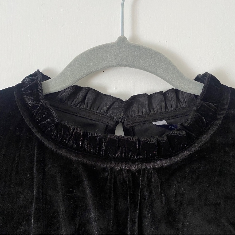 French Connection Little Black Velvet Dress Ruffle Long Sleeve Stretch Mini M - Picture 6 of 10